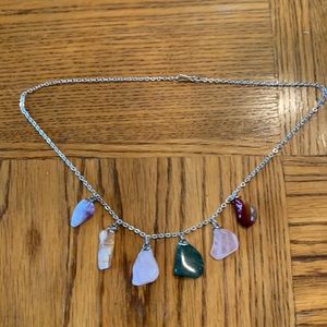 Sterling Silver Chain Necklace with 6 Different Stones